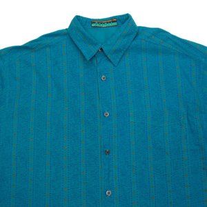 Vintage 90's Turquoise Aztec PERMIT Print Button Long Sleeve Mens Shirt XL /338